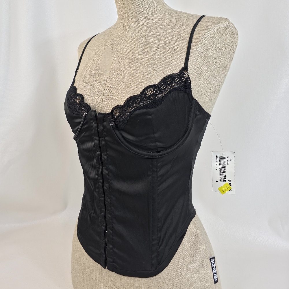 Tic Toc Los Angeles Black Satin Lace Bustier Corset Top Women’s Small NWT